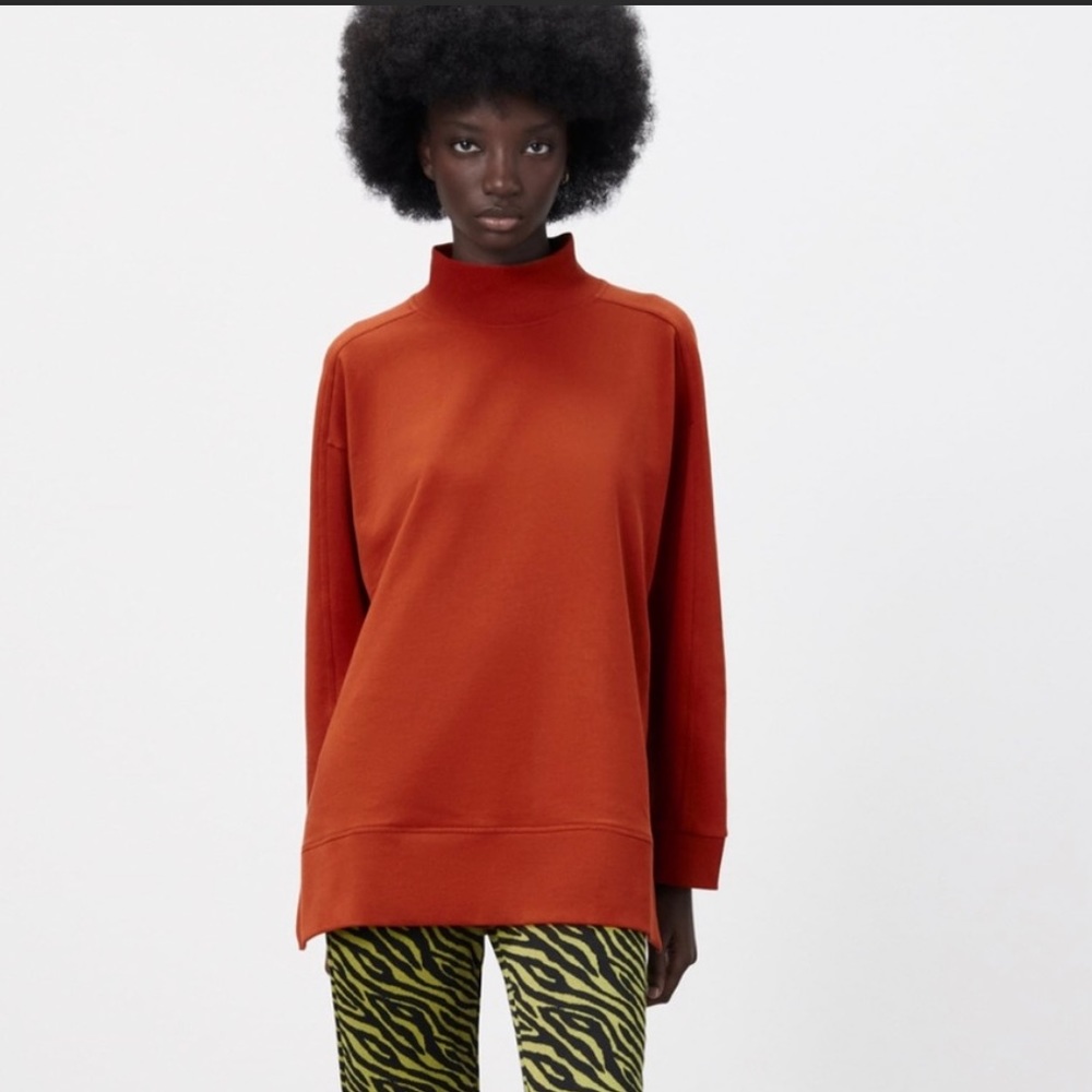 ZARA HIGH NECK VENTED OVERSIZED SWEATSHIRT TOBACCO Small